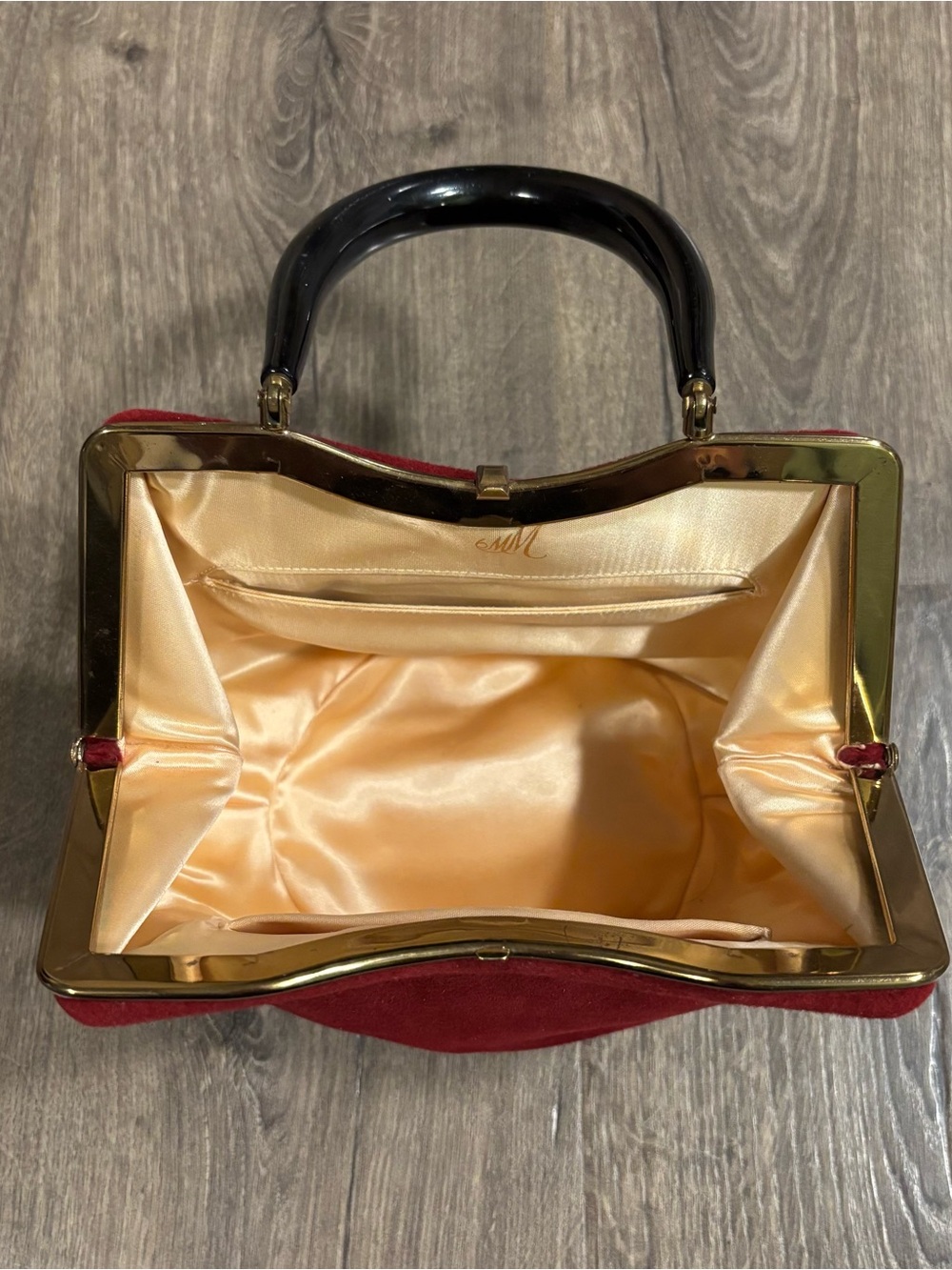 1950s Morris Moskowitz Vintage Maroon Wool Handbag with Bakelite Handle - Picture 6 of 14